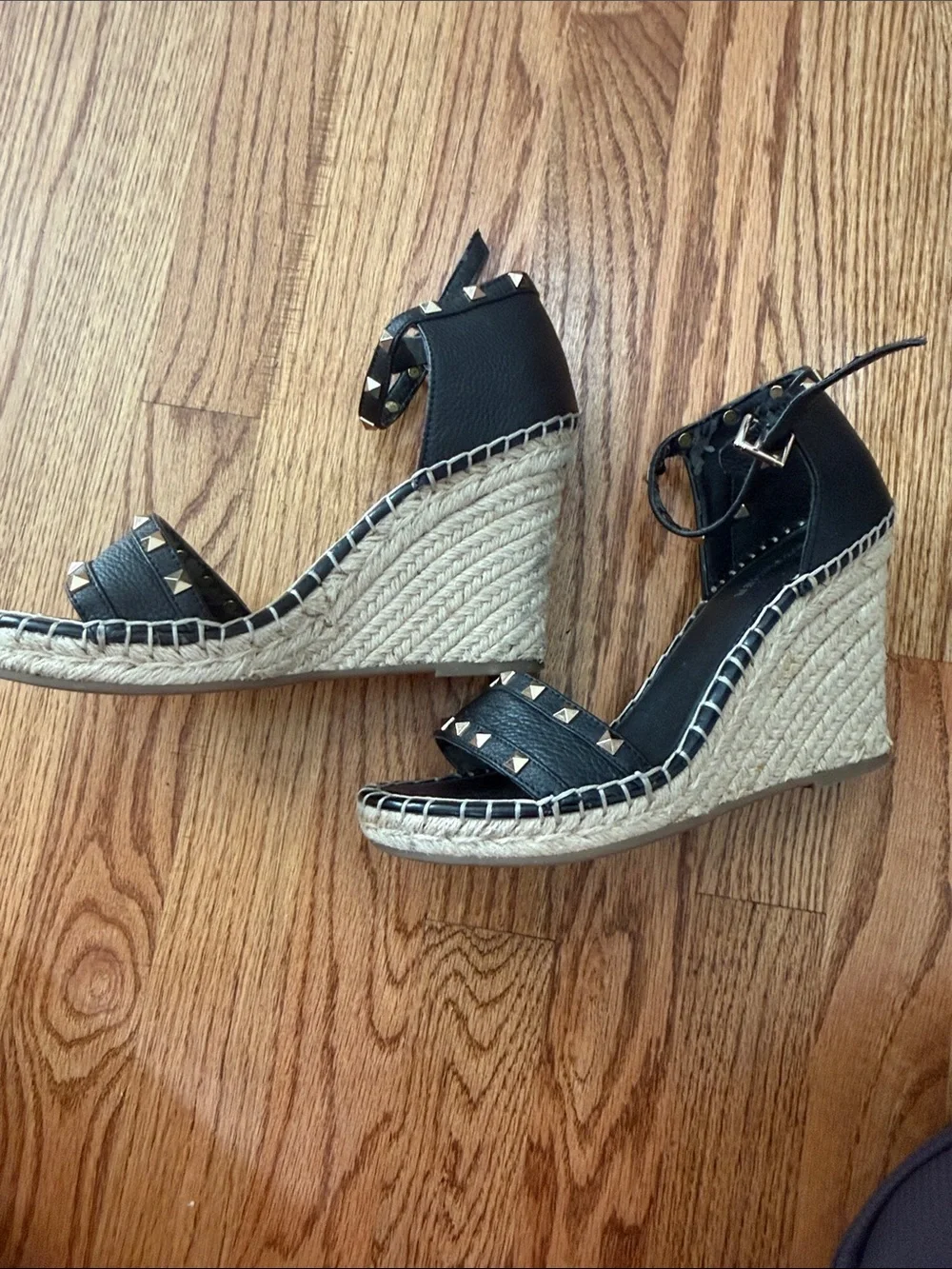 Marc Fisher Black Studded Espadrille Wedges size 9
